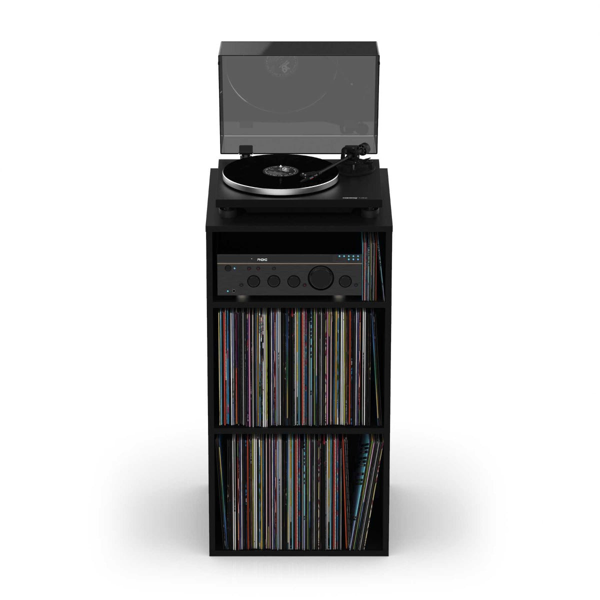 Glorious Modular Mix Rack for HiFi monitoring station, storing vinyl