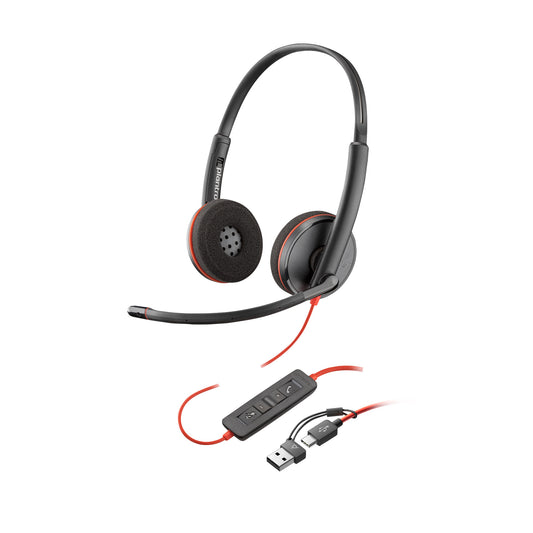 Poly Blackwire C3220 / C3225 Stereo USB-C Headset +USB-C/A Adapter -2 years warranty