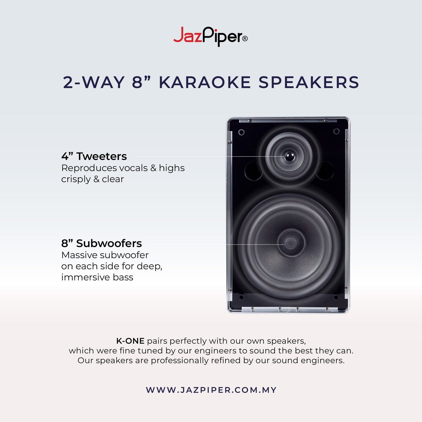 JazPiper K-ONE Karaoke System 21.5” Touch Screen | 350W Amp | 2 Wireless Mics | HDMI Full HD