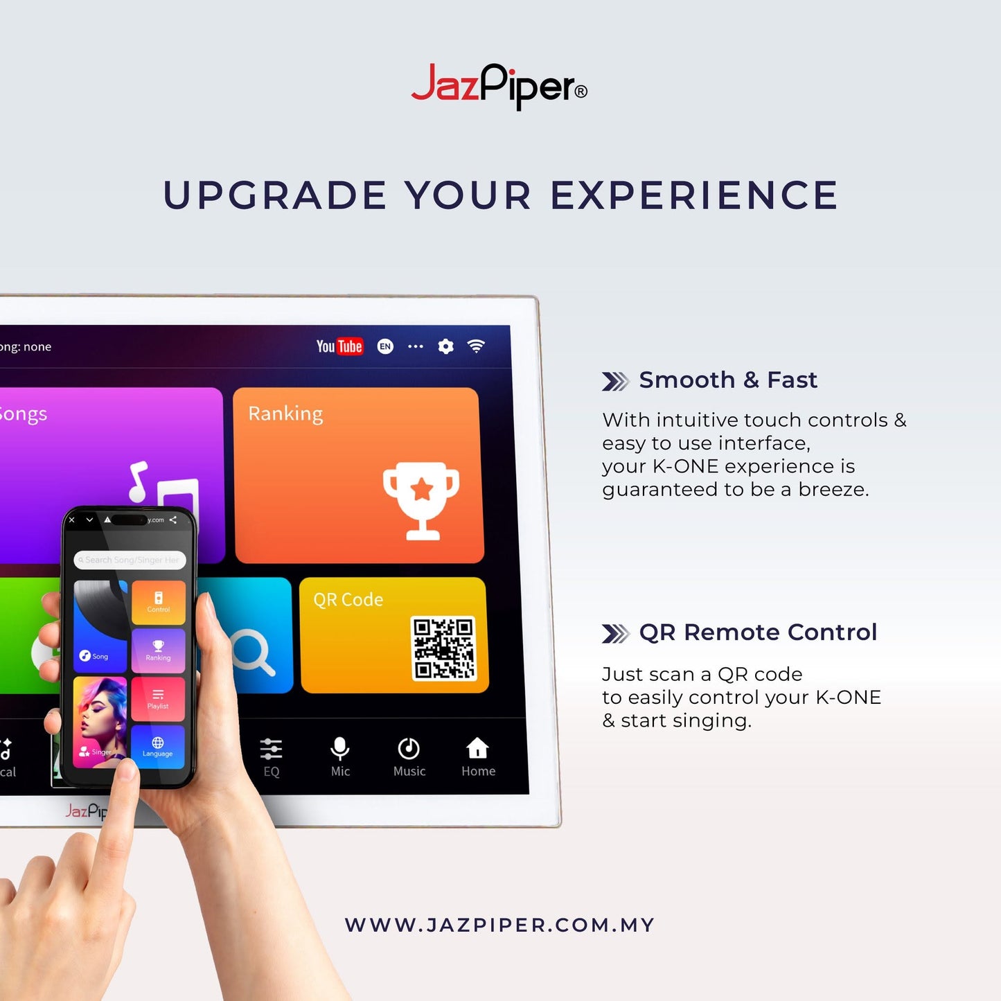 JazPiper K-ONE Karaoke System 21.5” Touch Screen | 350W Amp | 2 Wireless Mics | HDMI Full HD
