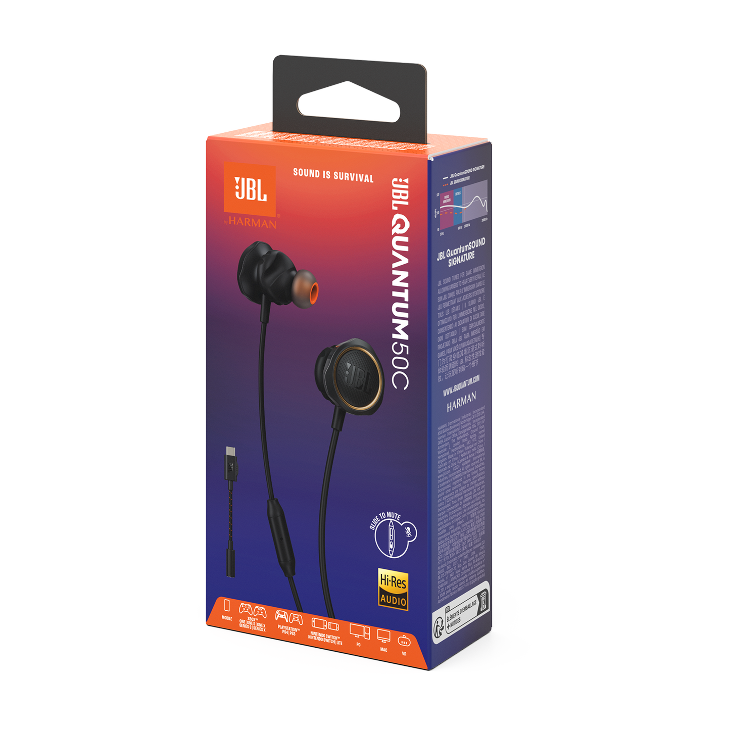 JBL Quantum 50C Wired in-ear gaming headset with USB-C adapter -1 year JBL warranty