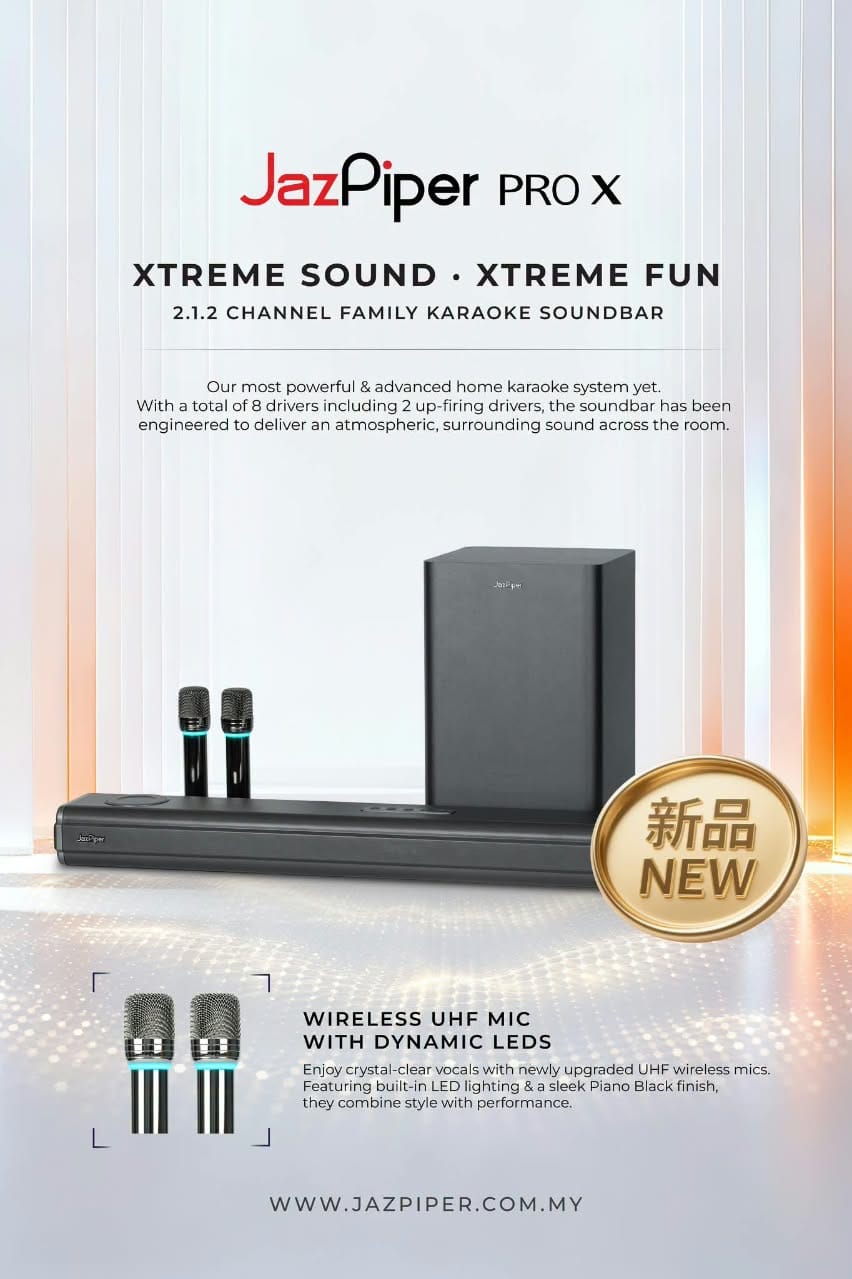 JazPiper PRO X 2.1.2 Channel Family Karaoke Soundbar with subwoofer and 2 mics