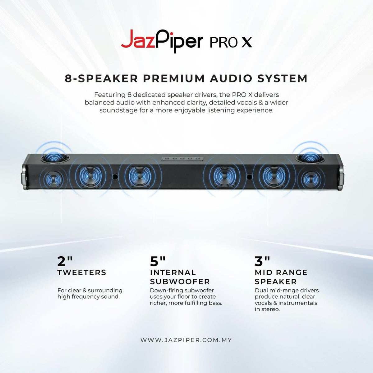 JazPiper PRO X 2.1.2 Channel Family Karaoke Soundbar with subwoofer and 2 mics