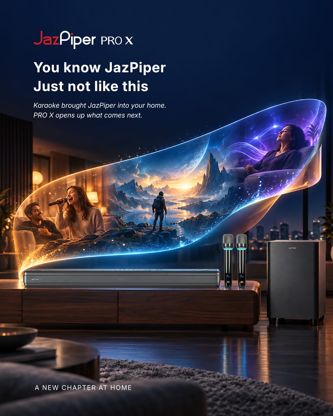 JazPiper PRO X 2.1.2 Channel Family Karaoke Soundbar with subwoofer and 2 mics